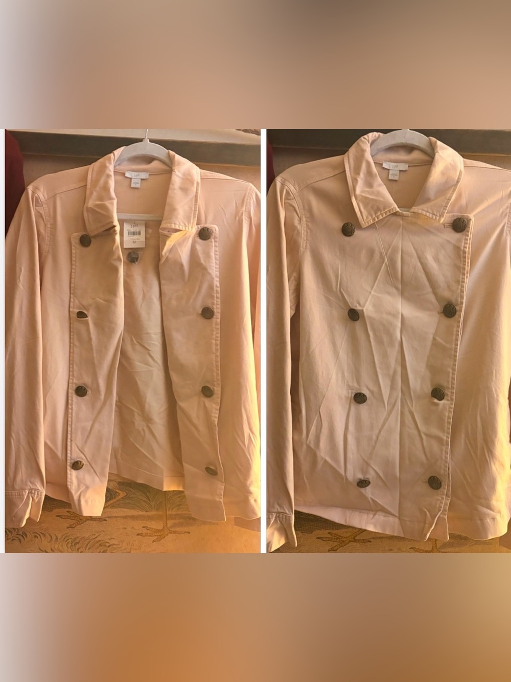 * New J Jill Beige Double Breasted Cotton Blend Lightweight Jacket SZ Medium *